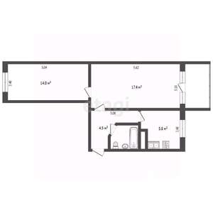 2-к квартира, вторичка, 46м2, 4/5 этаж