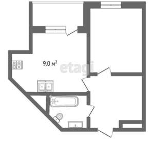 2-к квартира, вторичка, 53м2, 8/9 этаж