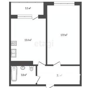 1-к квартира, вторичка, 46м2, 4/8 этаж