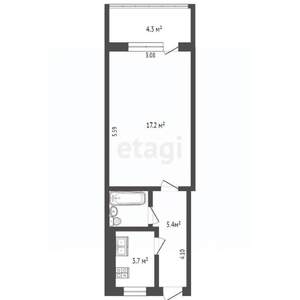 1-к квартира, вторичка, 34м2, 5/5 этаж