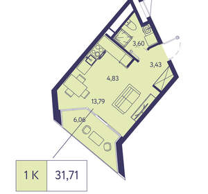 1-к квартира, вторичка, 32м2, 14/20 этаж