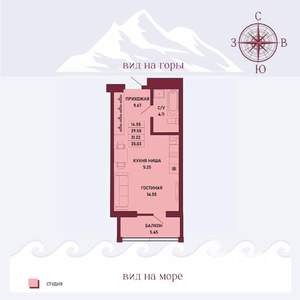 Студия квартира, вторичка, 31м2, 2/16 этаж