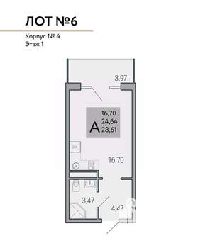 Студия квартира, вторичка, 29м2, 9/9 этаж