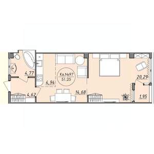 1-к квартира, вторичка, 51м2, 5/8 этаж