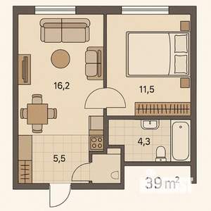 1-к квартира, вторичка, 39м2, 7/14 этаж