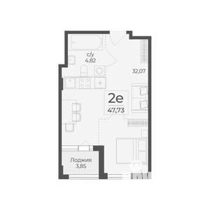 2-к квартира, строящийся дом, 48м2, 4/7 этаж