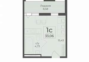 1-к квартира, строящийся дом, 33м2, 3/15 этаж