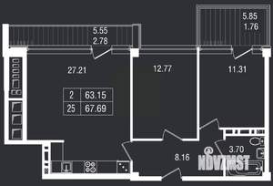2-к квартира, вторичка, 68м2, 3/8 этаж
