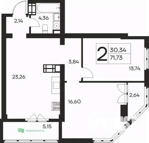 2-к квартира, вторичка, 72м2, 16/21 этаж