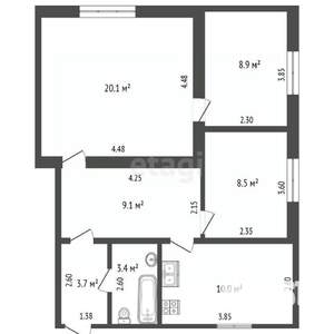 3-к квартира, вторичка, 63м2, 2/3 этаж