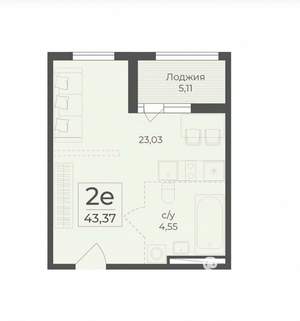 1-к квартира, вторичка, 43м2, 11/18 этаж