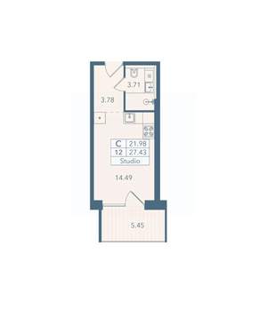 Студия квартира, вторичка, 27м2, 2/8 этаж