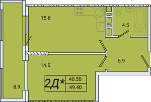 1-к квартира, вторичка, 49м2, 6/8 этаж