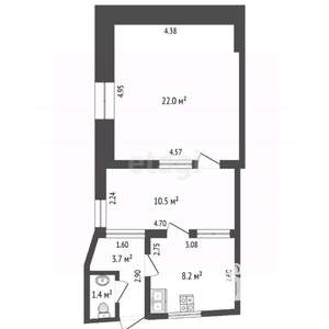 2-к квартира, вторичка, 46м2, 1/1 этаж