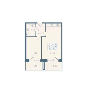 1-к квартира, вторичка, 59м2, 3/8 этаж