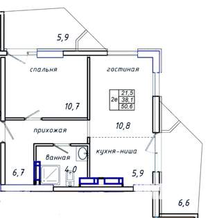 1-к квартира, строящийся дом, 51м2, 4/8 этаж