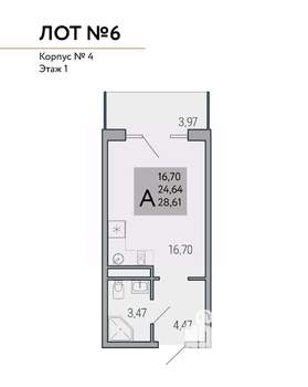 Студия квартира, вторичка, 29м2, 3/9 этаж