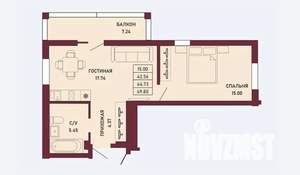 1-к квартира, вторичка, 45м2, 8/16 этаж