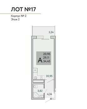 1-к квартира, вторичка, 34м2, 2/9 этаж