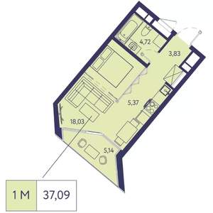 1-к квартира, строящийся дом, 37м2, 13/20 этаж