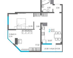 2-к квартира, вторичка, 63м2, 16/16 этаж