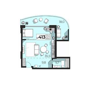 2-к квартира, строящийся дом, 69м2, 4/6 этаж