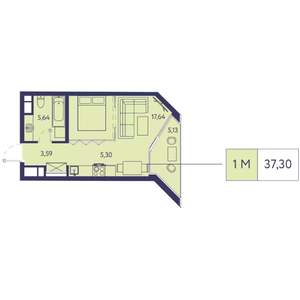 1-к квартира, строящийся дом, 37м2, 13/20 этаж
