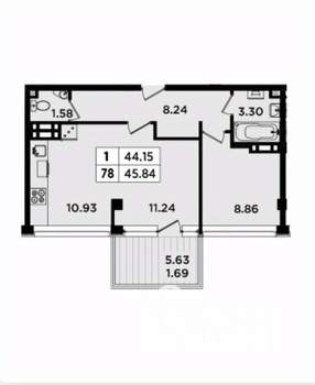 1-к квартира, вторичка, 46м2, 7/8 этаж