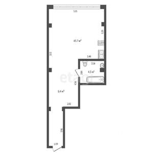Студия квартира, вторичка, 54м2, 4/6 этаж