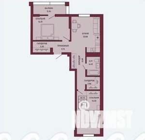 2-к квартира, вторичка, 71м2, 8/16 этаж