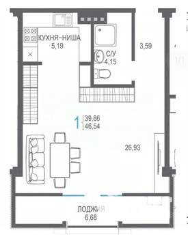 1-к квартира, вторичка, 47м2, 6/7 этаж