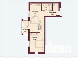 1-к квартира, вторичка, 47м2, 5/16 этаж