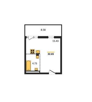 Студия квартира, вторичка, 33м2, 13/15 этаж