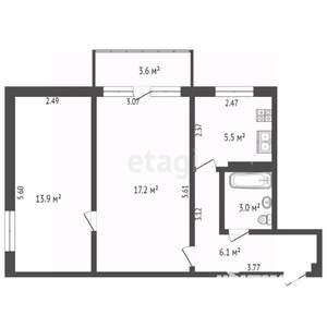 2-к квартира, вторичка, 47м2, 5/5 этаж