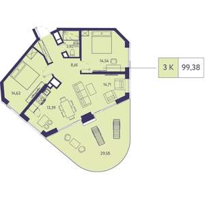 3-к квартира, строящийся дом, 99м2, 13/20 этаж