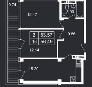 2-к квартира, вторичка, 56м2, 2/8 этаж