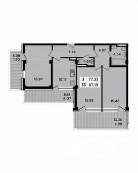 3-к квартира, вторичка, 87м2, 7/8 этаж