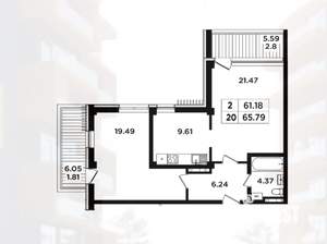 2-к квартира, вторичка, 66м2, 4/8 этаж