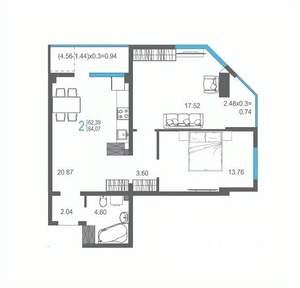 2-к квартира, строящийся дом, 64м2, 13/17 этаж