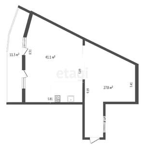 1-к квартира, вторичка, 69м2, 10/18 этаж