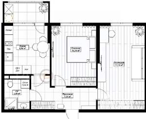 1-к квартира, вторичка, 55м2, 9/9 этаж