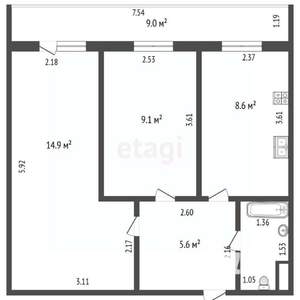 2-к квартира, вторичка, 41м2, 6/12 этаж