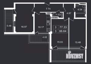 3-к квартира, вторичка, 89м2, 2/8 этаж