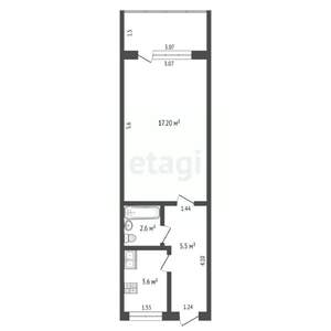 1-к квартира, вторичка, 33м2, 5/5 этаж