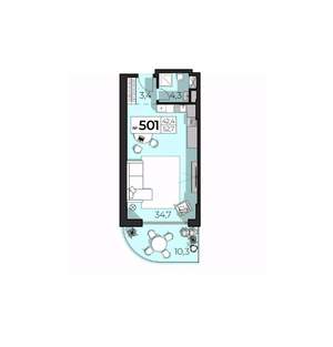 Студия квартира, вторичка, 53м2, 5/6 этаж