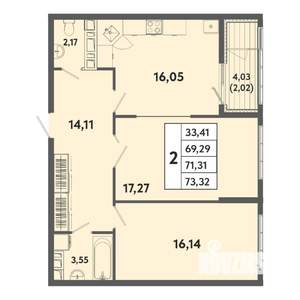 2-к квартира, вторичка, 71м2, 2/20 этаж