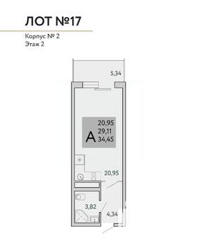 1-к квартира, вторичка, 34м2, 3/9 этаж