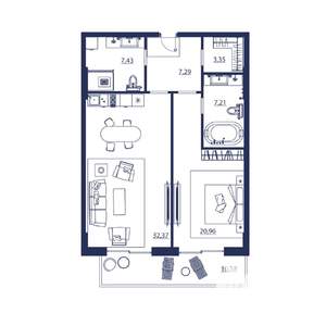 2-к квартира, вторичка, 89м2, 8/8 этаж