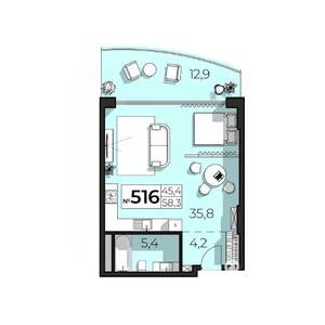 2-к квартира, строящийся дом, 58м2, 5/6 этаж