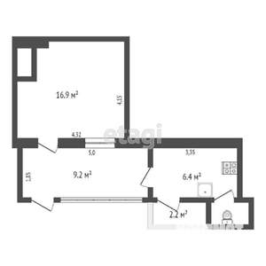 2-к квартира, вторичка, 37м2, 1/1 этаж
